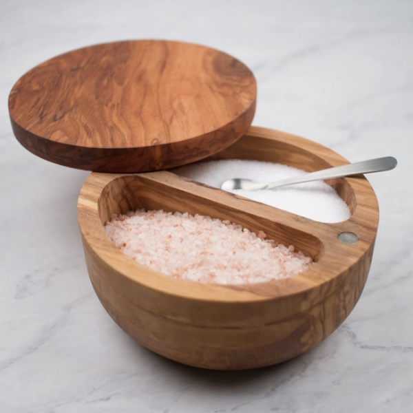 Italian Olive Wood Salt Cellar Box